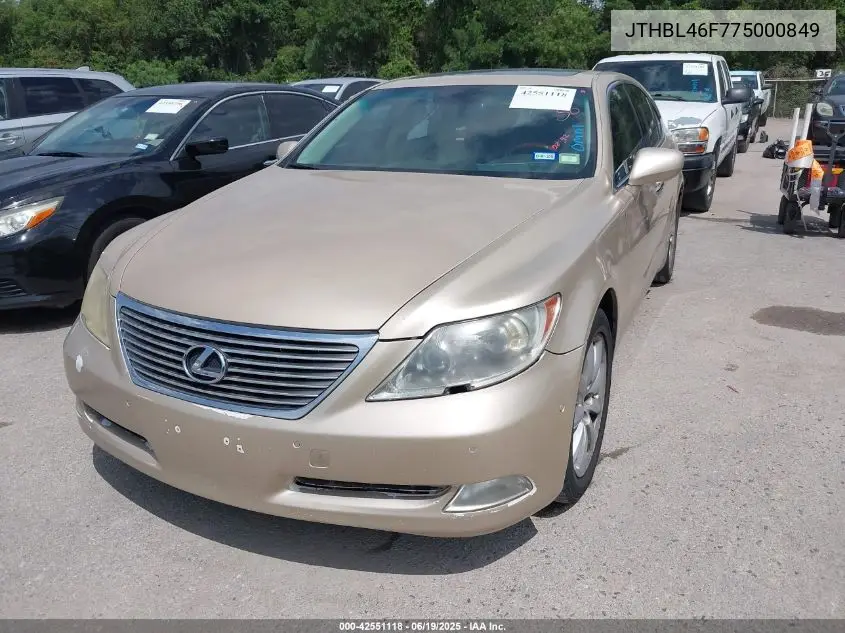 2007 Lexus Ls 460 VIN: JTHBL46F775000849 Lot: 42551118