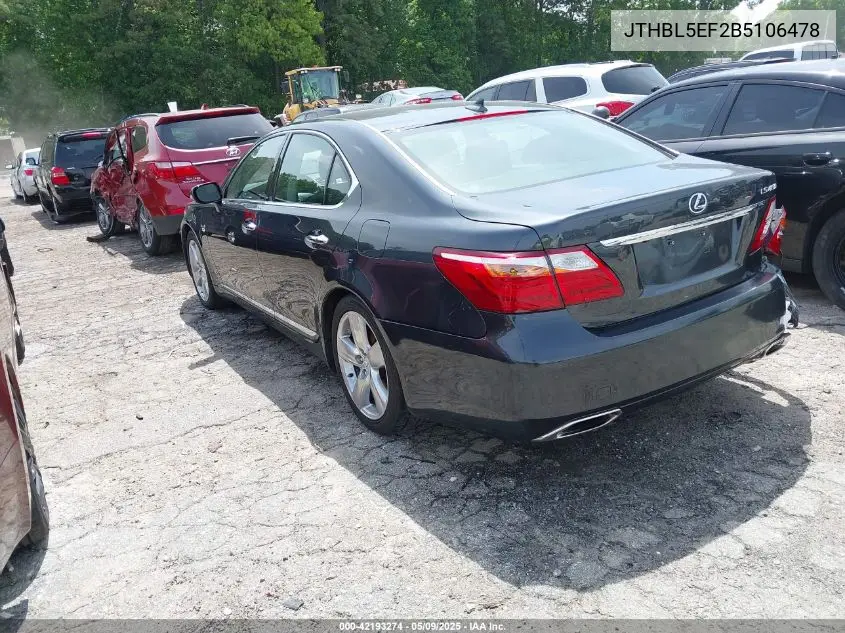 2011 Lexus Ls 460 VIN: JTHBL5EF2B5106478 Lot: 42193274