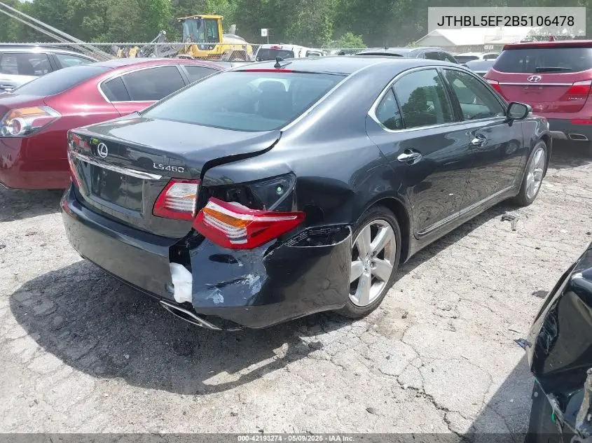 2011 Lexus Ls 460 VIN: JTHBL5EF2B5106478 Lot: 42193274