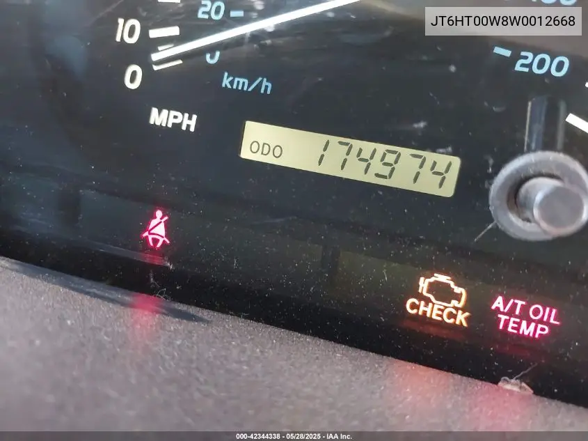 1998 Lexus Lx 470 VIN: JT6HT00W8W0012668 Lot: 42344338