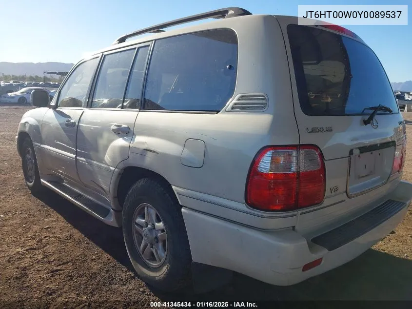 2000 Lexus Lx 470 VIN: JT6HT00W0Y0089537 Lot: 41345434