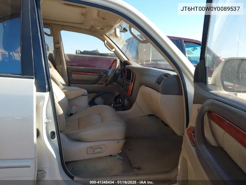 2000 Lexus Lx 470 VIN: JT6HT00W0Y0089537 Lot: 41345434