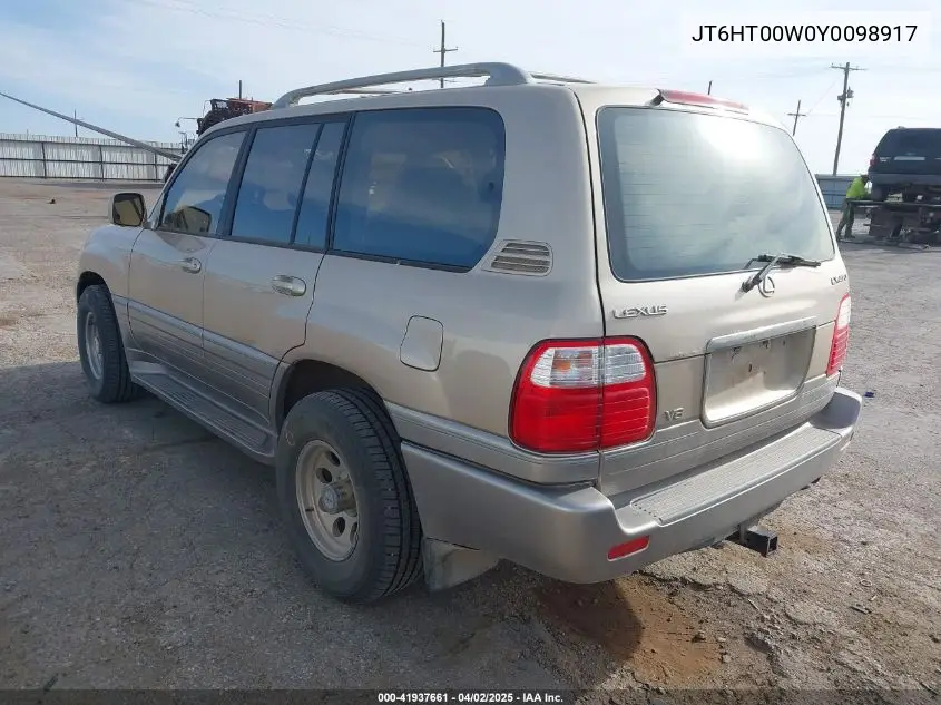 2000 Lexus Lx 470 VIN: JT6HT00W0Y0098917 Lot: 41937661