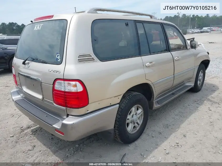 2000 Lexus Lx 470 VIN: JT6HT00W7Y0105216 Lot: 42187039