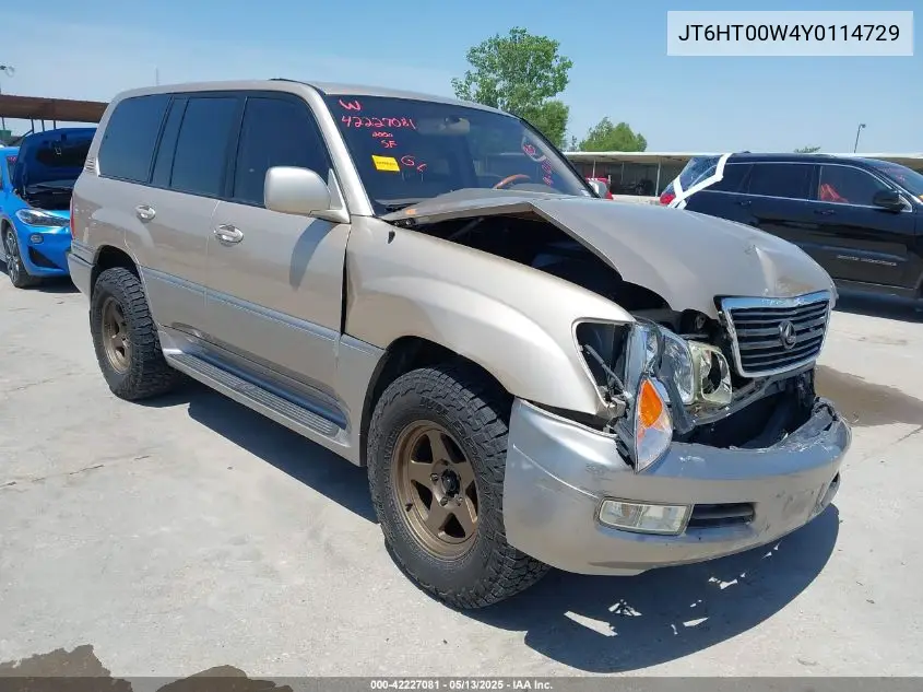 2000 Lexus Lx 470 VIN: JT6HT00W4Y0114729 Lot: 42227081