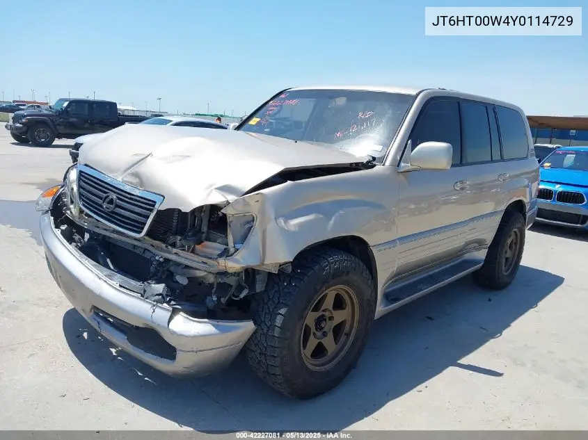 2000 Lexus Lx 470 VIN: JT6HT00W4Y0114729 Lot: 42227081