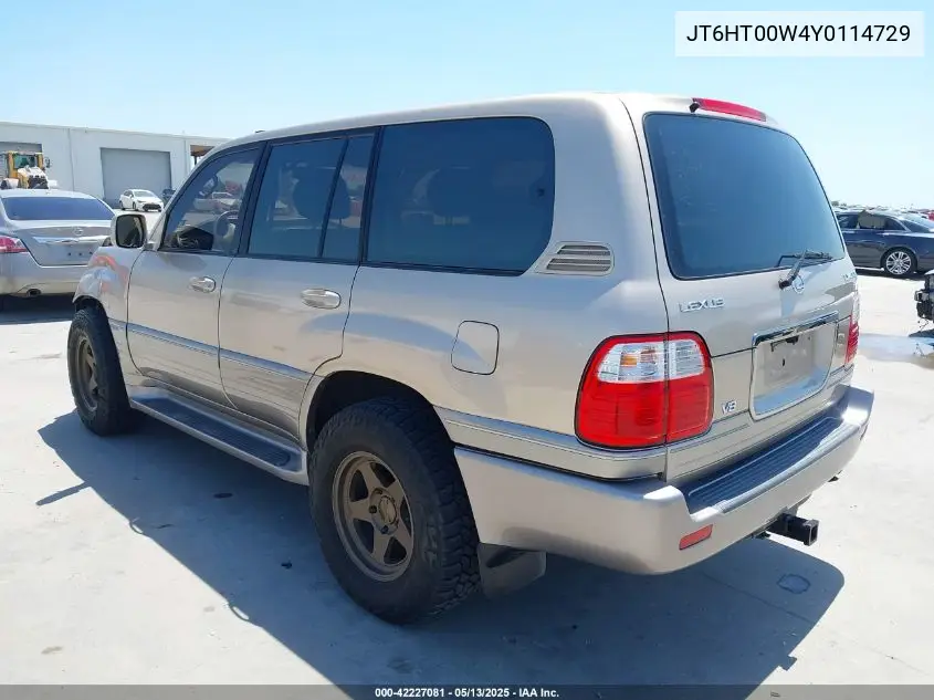 2000 Lexus Lx 470 VIN: JT6HT00W4Y0114729 Lot: 42227081