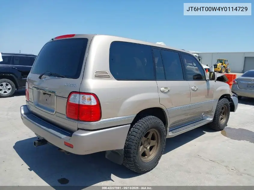 2000 Lexus Lx 470 VIN: JT6HT00W4Y0114729 Lot: 42227081
