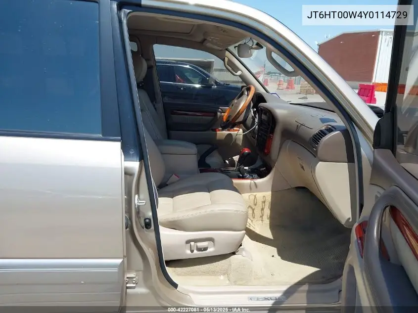 2000 Lexus Lx 470 VIN: JT6HT00W4Y0114729 Lot: 42227081