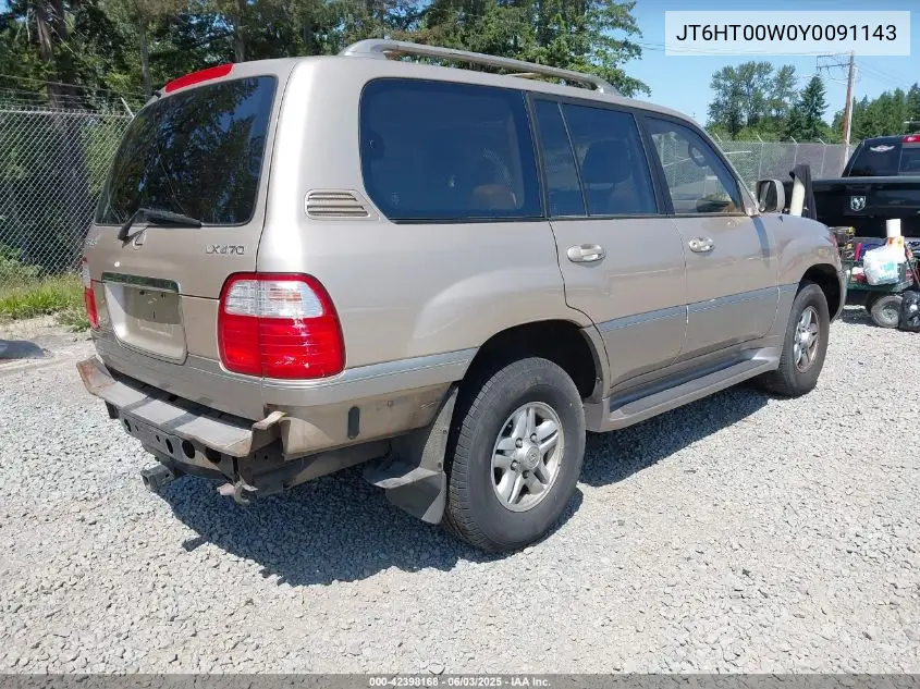 2000 Lexus Lx 470 VIN: JT6HT00W0Y0091143 Lot: 42398168
