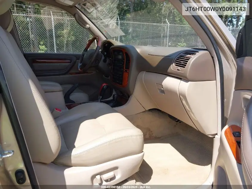 2000 Lexus Lx 470 VIN: JT6HT00W0Y0091143 Lot: 42398168