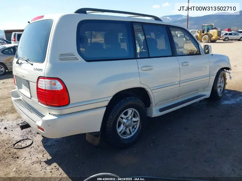 2001 Lexus Lx 470 VIN: JTJHT00W313502710 Lot: 42003532
