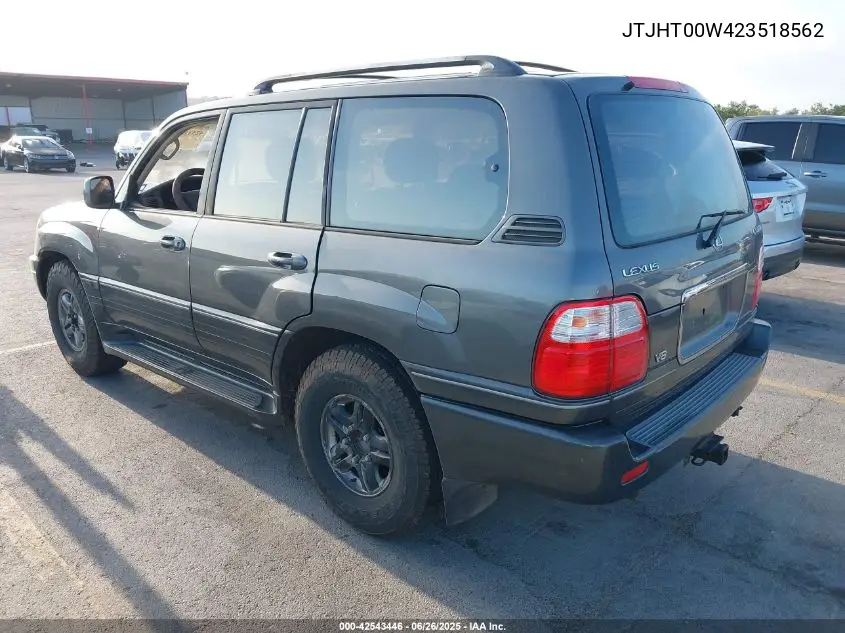 2002 Lexus Lx 470 VIN: JTJHT00W423518562 Lot: 42543446
