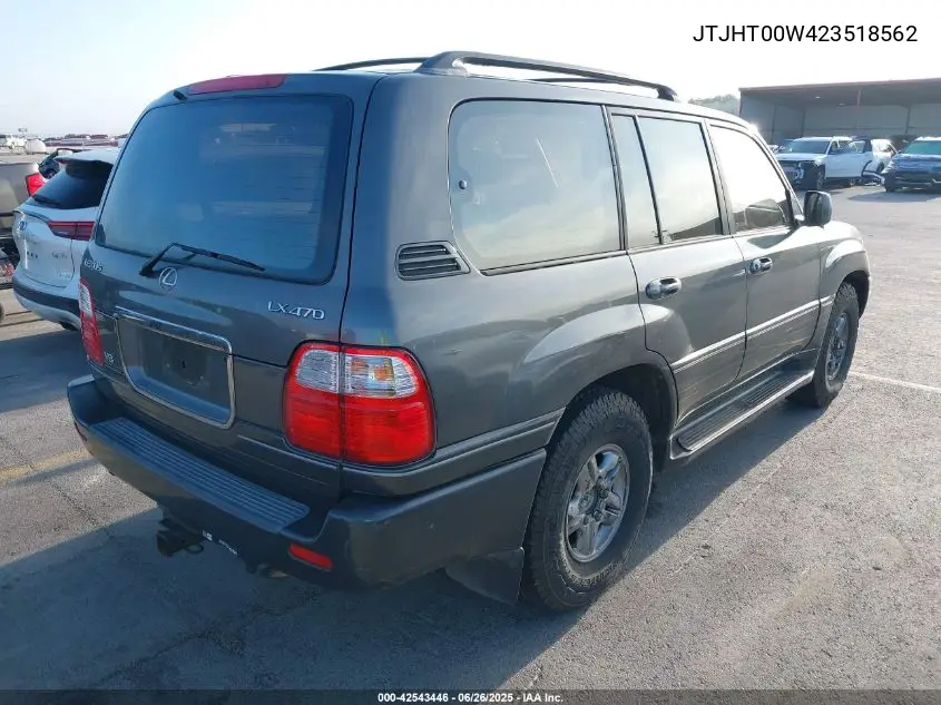 2002 Lexus Lx 470 VIN: JTJHT00W423518562 Lot: 42543446