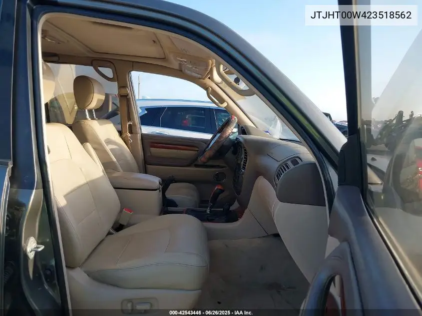 2002 Lexus Lx 470 VIN: JTJHT00W423518562 Lot: 42543446