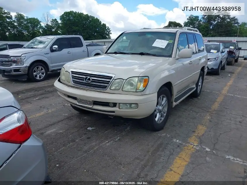 2004 Lexus Lx 470 VIN: JTJHT00W443538958 Lot: 42179564