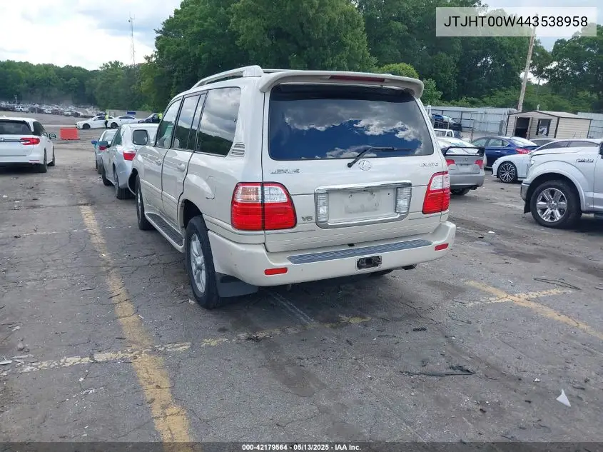 2004 Lexus Lx 470 VIN: JTJHT00W443538958 Lot: 42179564