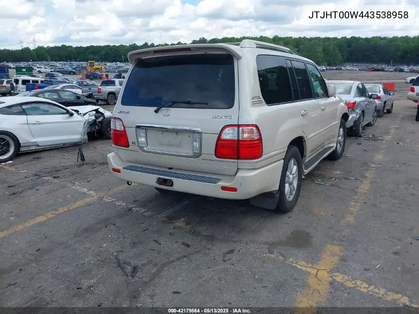 2004 Lexus Lx 470 VIN: JTJHT00W443538958 Lot: 42179564