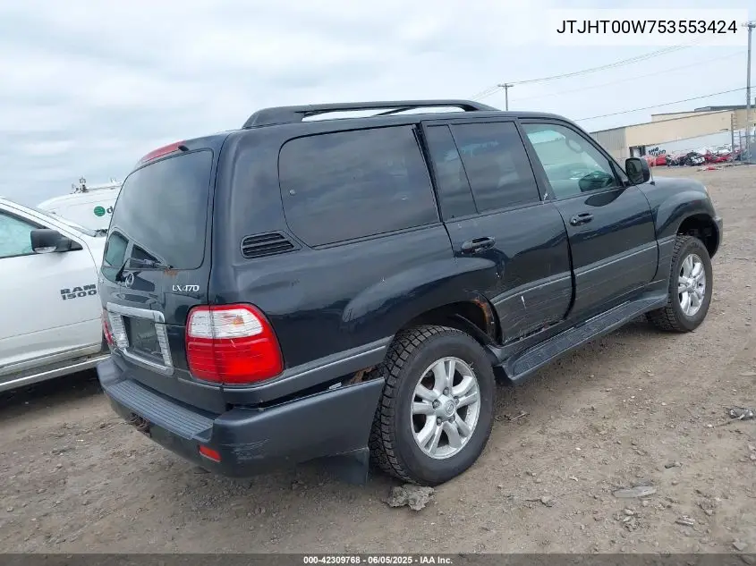 2005 Lexus Lx 470 VIN: JTJHT00W753553424 Lot: 42309768