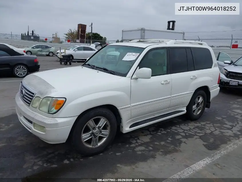 2006 Lexus Lx 470 VIN: JTJHT00W964018252 Lot: 42377953