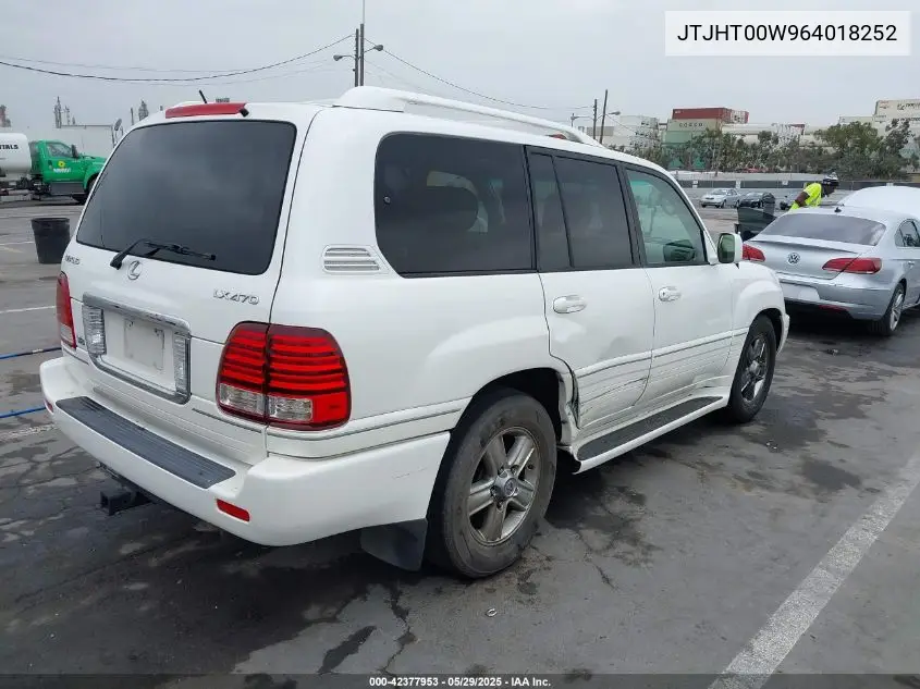 2006 Lexus Lx 470 VIN: JTJHT00W964018252 Lot: 42377953