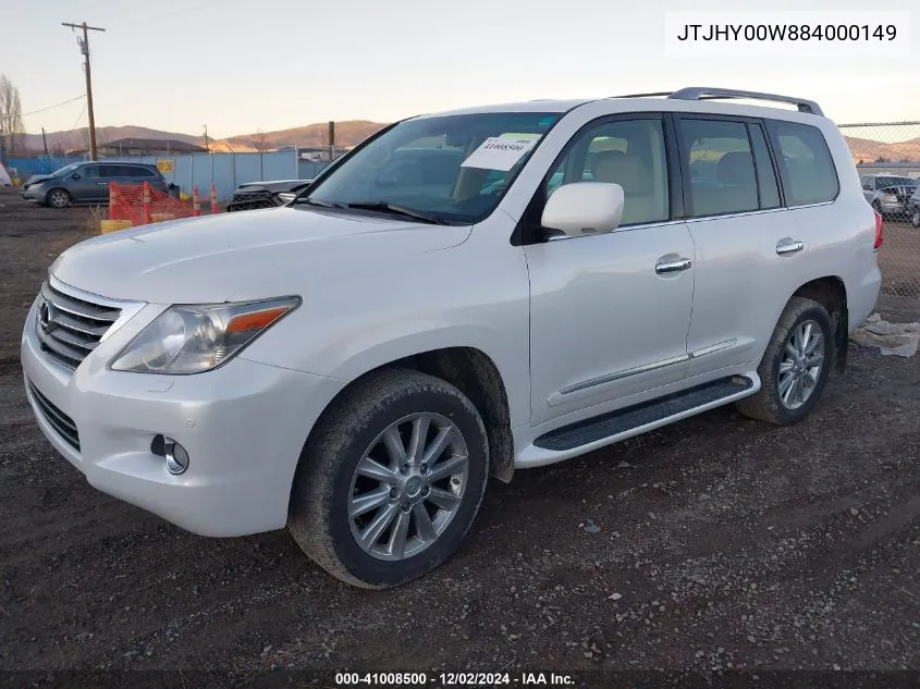 2008 Lexus Lx 570 VIN: JTJHY00W884000149 Lot: 41008500