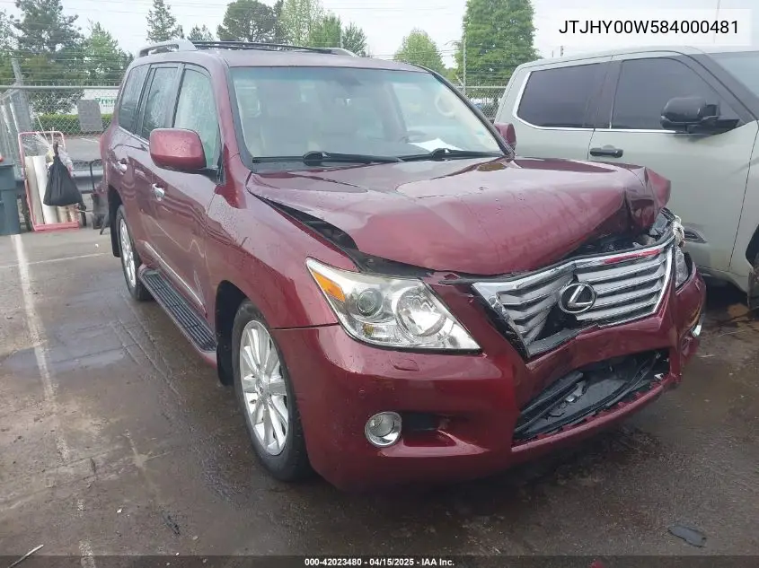 2008 Lexus Lx 570 VIN: JTJHY00W584000481 Lot: 42023480