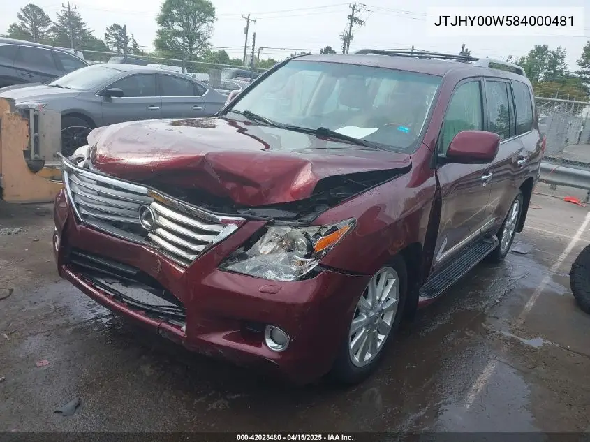 2008 Lexus Lx 570 VIN: JTJHY00W584000481 Lot: 42023480