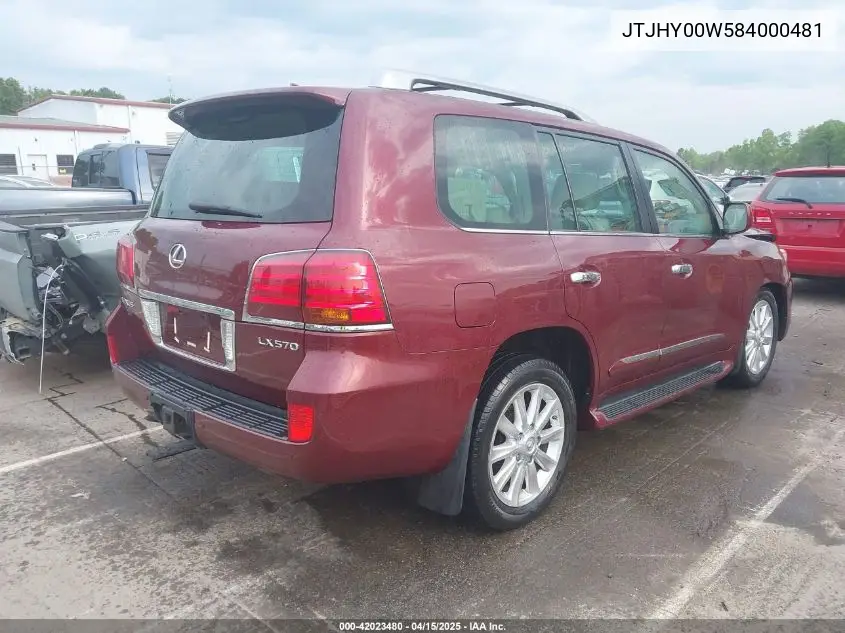 2008 Lexus Lx 570 VIN: JTJHY00W584000481 Lot: 42023480