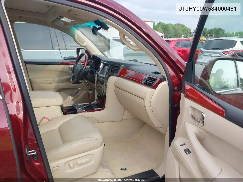 2008 Lexus Lx 570 VIN: JTJHY00W584000481 Lot: 42023480