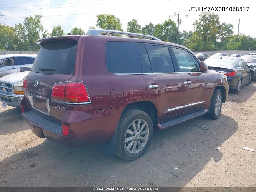 2011 Lexus Lx 570 VIN: JTJHY7AX0B4068517 Lot: 40244434