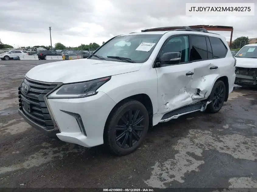 2021 Lexus Lx 570 Three-Row VIN: JTJDY7AX2M4340275 Lot: 42195003