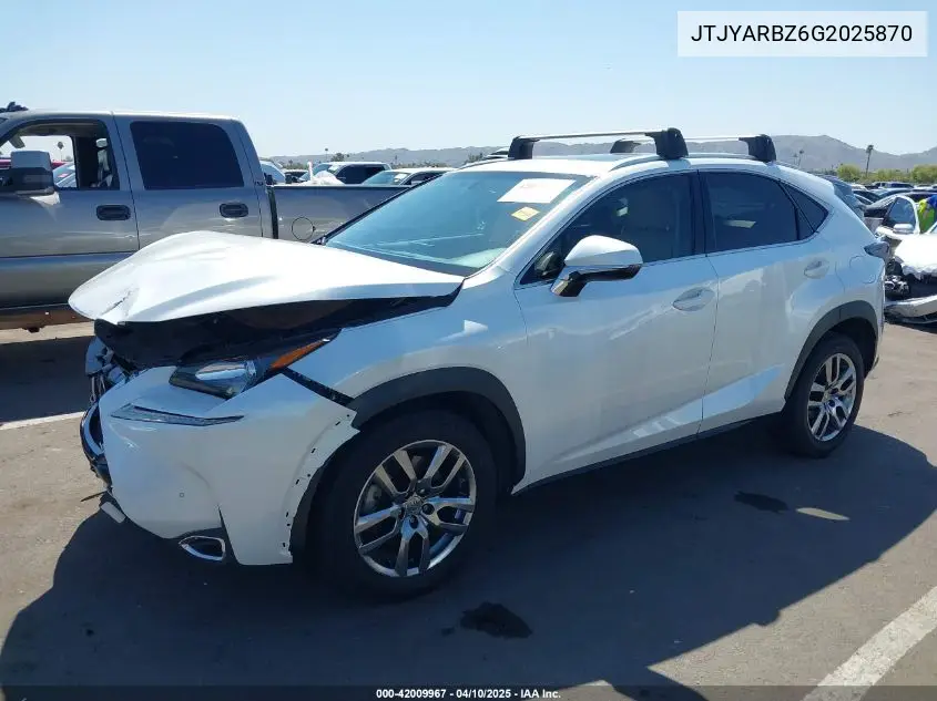 2016 Lexus Nx 200T VIN: JTJYARBZ6G2025870 Lot: 42009967