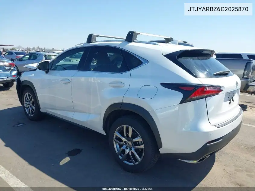 2016 Lexus Nx 200T VIN: JTJYARBZ6G2025870 Lot: 42009967