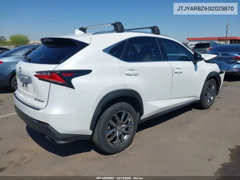2016 Lexus Nx 200T VIN: JTJYARBZ6G2025870 Lot: 42009967