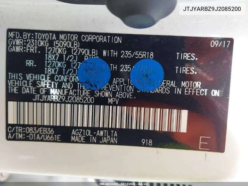 2018 Lexus Nx 300 F Sport VIN: JTJYARBZ9J2085200 Lot: 42234205