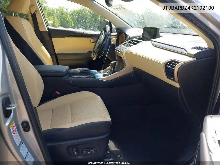 2019 Lexus Nx 300 VIN: JTJBARBZ4K2192100 Lot: 42209691