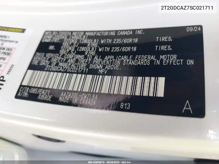 2025 Lexus Nx 250 Premium VIN: 2T2GDCAZ7SC021711 Lot: 42606274