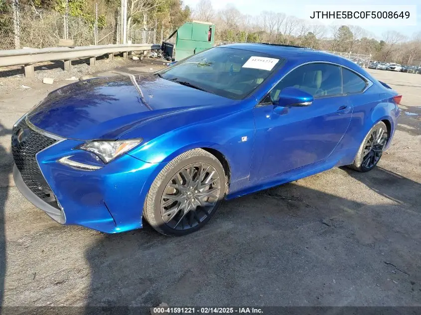 2015 Lexus Rc 350 VIN: JTHHE5BC0F5008649 Lot: 41591221