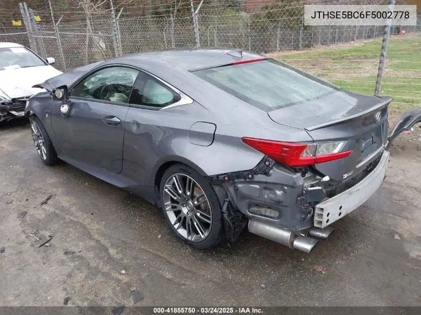 2015 Lexus Rc 350 VIN: JTHSE5BC6F5002778 Lot: 41855750