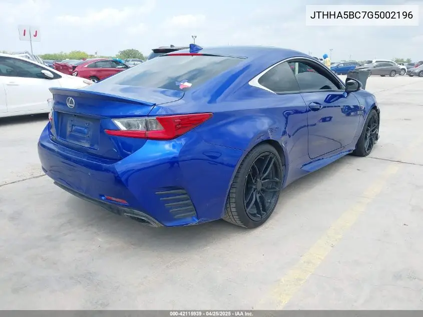 2016 Lexus Rc 200T VIN: JTHHA5BC7G5002196 Lot: 42115939