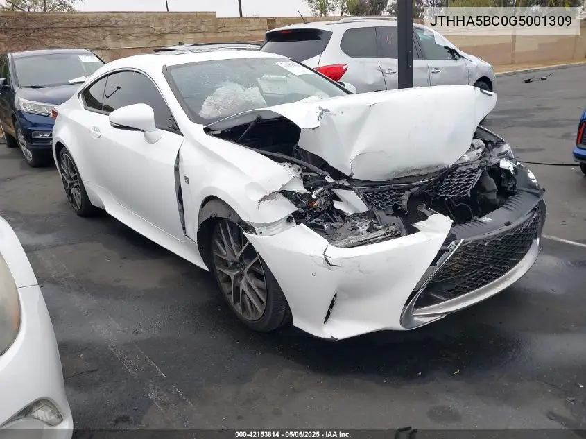 2016 Lexus Rc 200T VIN: JTHHA5BC0G5001309 Lot: 42153814