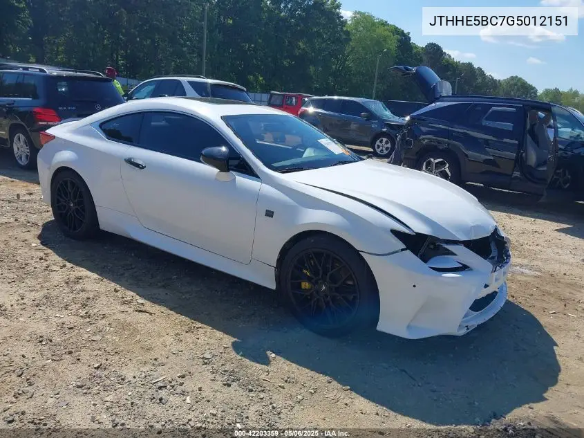 2016 Lexus Rc 350 VIN: JTHHE5BC7G5012151 Lot: 42203359
