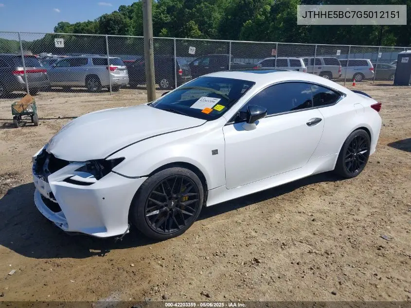 2016 Lexus Rc 350 VIN: JTHHE5BC7G5012151 Lot: 42203359