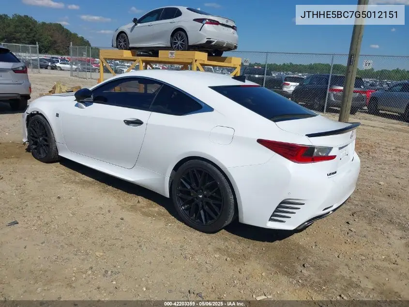 2016 Lexus Rc 350 VIN: JTHHE5BC7G5012151 Lot: 42203359