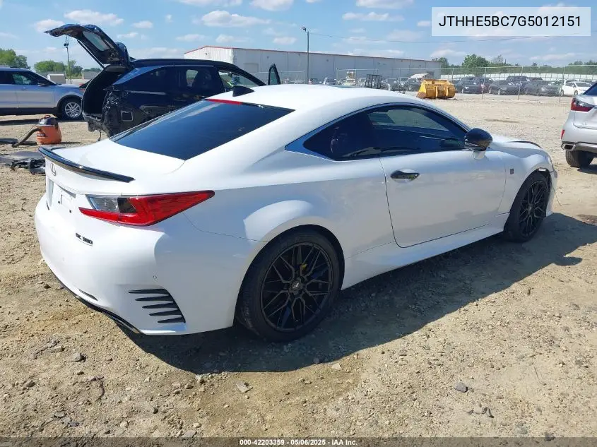 2016 Lexus Rc 350 VIN: JTHHE5BC7G5012151 Lot: 42203359