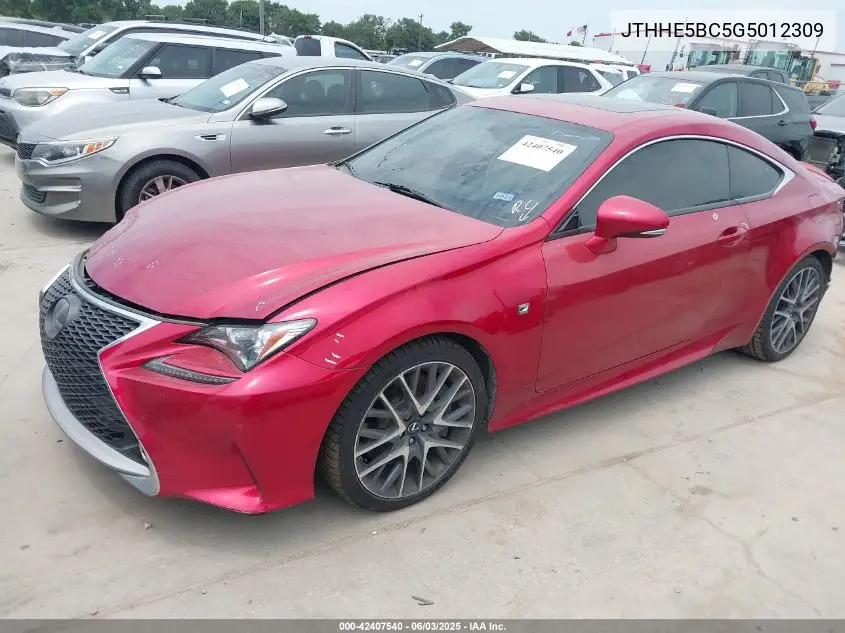 2016 Lexus Rc 350 VIN: JTHHE5BC5G5012309 Lot: 42407540