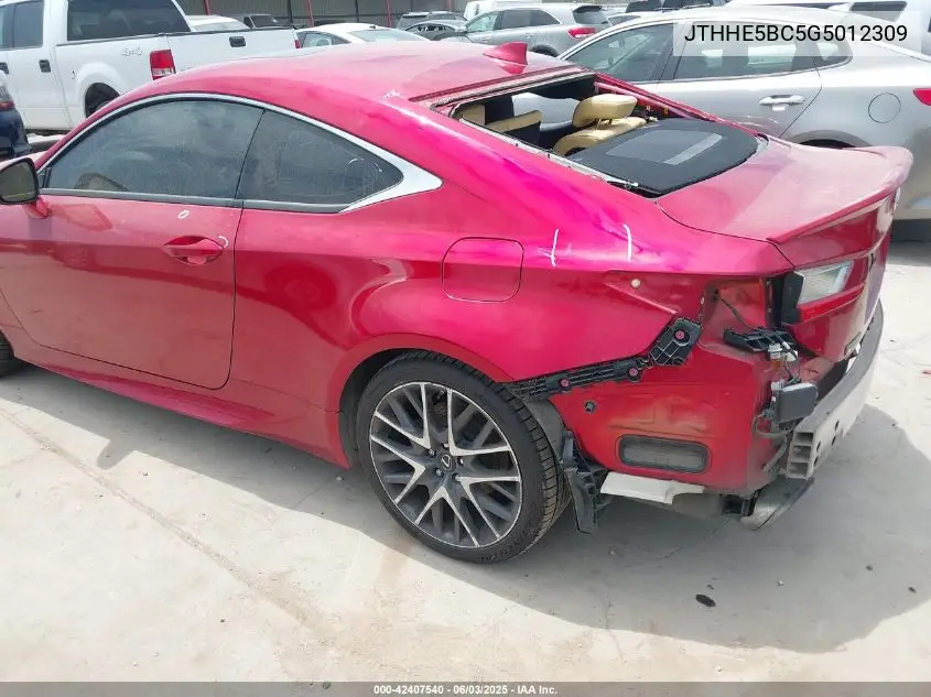 2016 Lexus Rc 350 VIN: JTHHE5BC5G5012309 Lot: 42407540