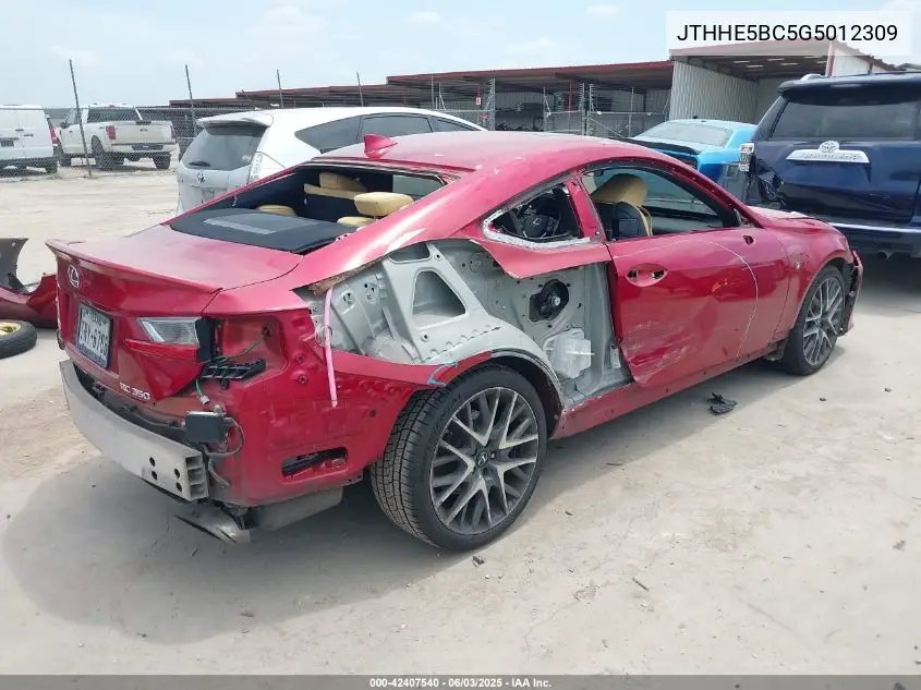 2016 Lexus Rc 350 VIN: JTHHE5BC5G5012309 Lot: 42407540