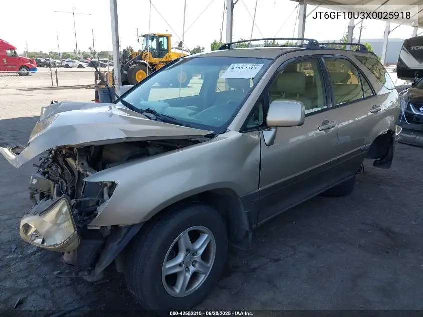 1999 Lexus Rx 300 VIN: JT6GF10U3X0025918 Lot: 42552315